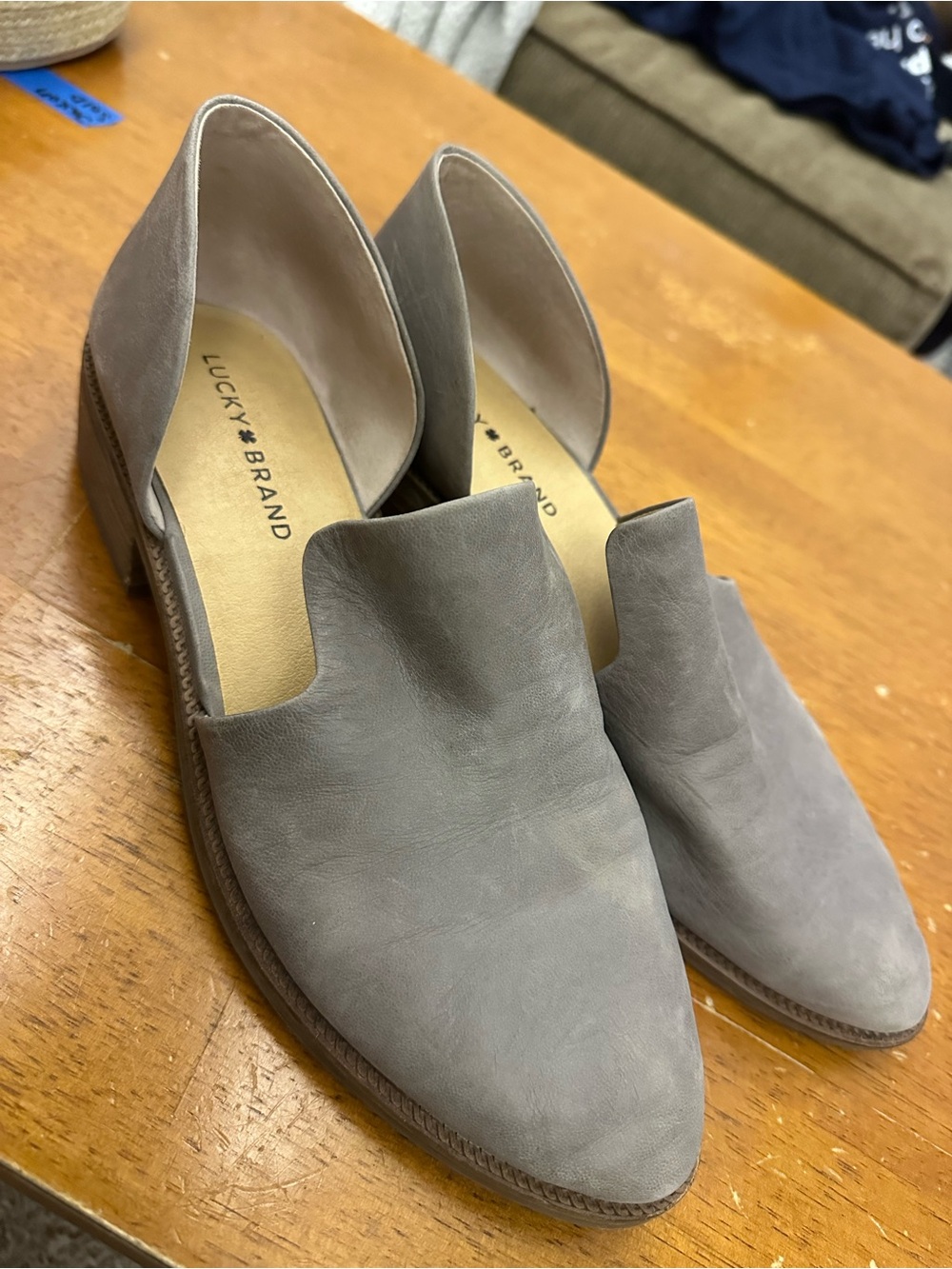 Lucky Brand Taupe Gray Suede Pointed Slip-On Loafers